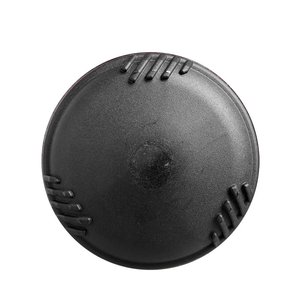 A black round object with black lines, resembling the sleek design of the 2025 DeMarini Voodoo One (-3) BBCOR Baseball Bat: WBD2527010 (DEMO).