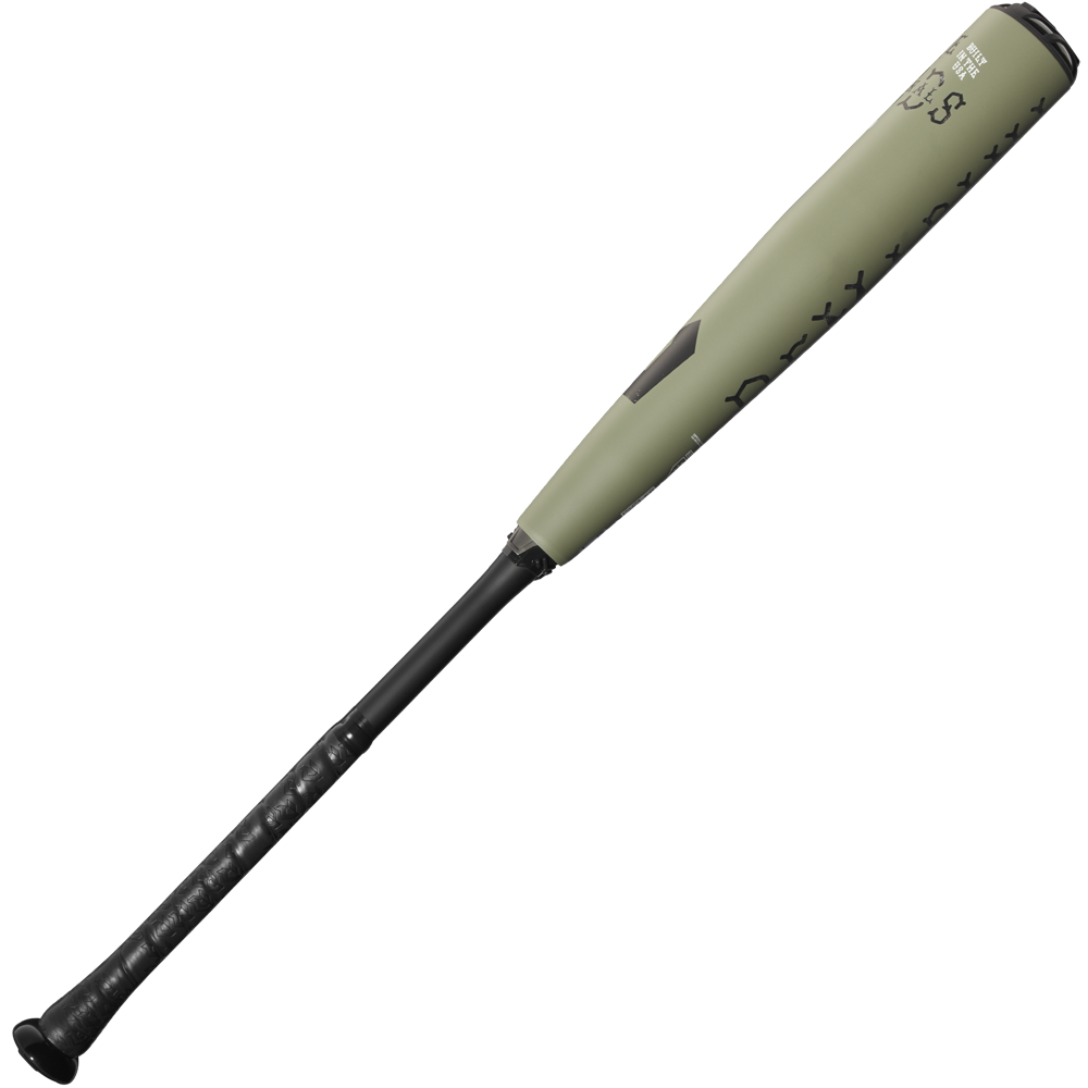 A 2025 DeMarini The Goods (-3) BBCOR Baseball Bat: WBD2528010 (USED), featuring a green and black design with a textured grip and X14 Alloy Barrel, is displayed on a plain white background.