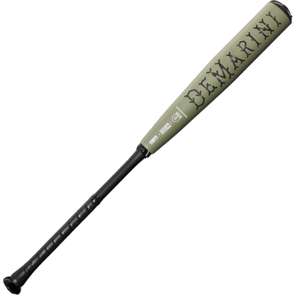 A used 2025 DeMarini The Goods (-3) BBCOR Baseball Bat (WBD2528010), featuring a green and black design with a black handle and large DeMarini branding on the X14 Alloy Barrel, is displayed on a plain white background.