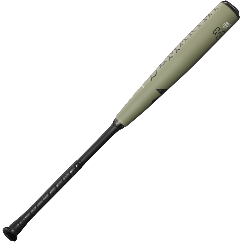 A green and black DeMarini 2025 The Goods (-3) BBCOR Baseball Bat (WBD2528010, USED) features a textured black handle and matte X14 Alloy Barrel, shown against a plain white background.