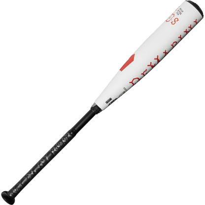 The 2025 DeMarini The Goods (-10) 2 3/4" USSSA Baseball Bat (WBD2535010) features a sleek white and black design with red accents, a black grip, X14 alloy barrel for durability, and USSSA certification for high performance.