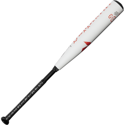 The 2025 DeMarini The Goods (-8) 2 3/4" USSSA Baseball Bat (WBD2536010), in white and black with red accents and a black grip, is displayed diagonally on a plain white background.