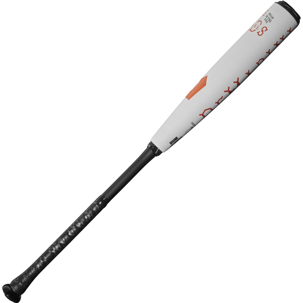 The 2025 DeMarini The Goods (-5) 2 5/8" USSSA Baseball Bat (WBD2537010) features a gray and black design with orange accents, a textured black handle, X14 Alloy Barrel for enhanced performance—all set against a plain white background.