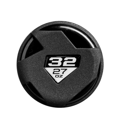 A black plastic lid with geometric cutouts features a white label reading 32 above 27 oz. on a triangular section, likely indicating the capacity of the DeMarini 2025 The Goods (-5) USSSA Baseball Bat: WBD2537010.