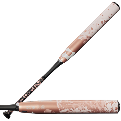 The 2025 DeMarini Whisper (-10) Fastpitch Softball Bat (WBD2544010) features a pink and white design and is crafted with continuous fiber composite for premium performance.