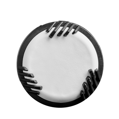A round white cake with smooth frosting and clusters of dark chocolate pieces along the edge is showcased on a plain white background—elegant and precise, just like the 2025 DeMarini CF (-10) Fastpitch Softball Bat: WBD2550010.