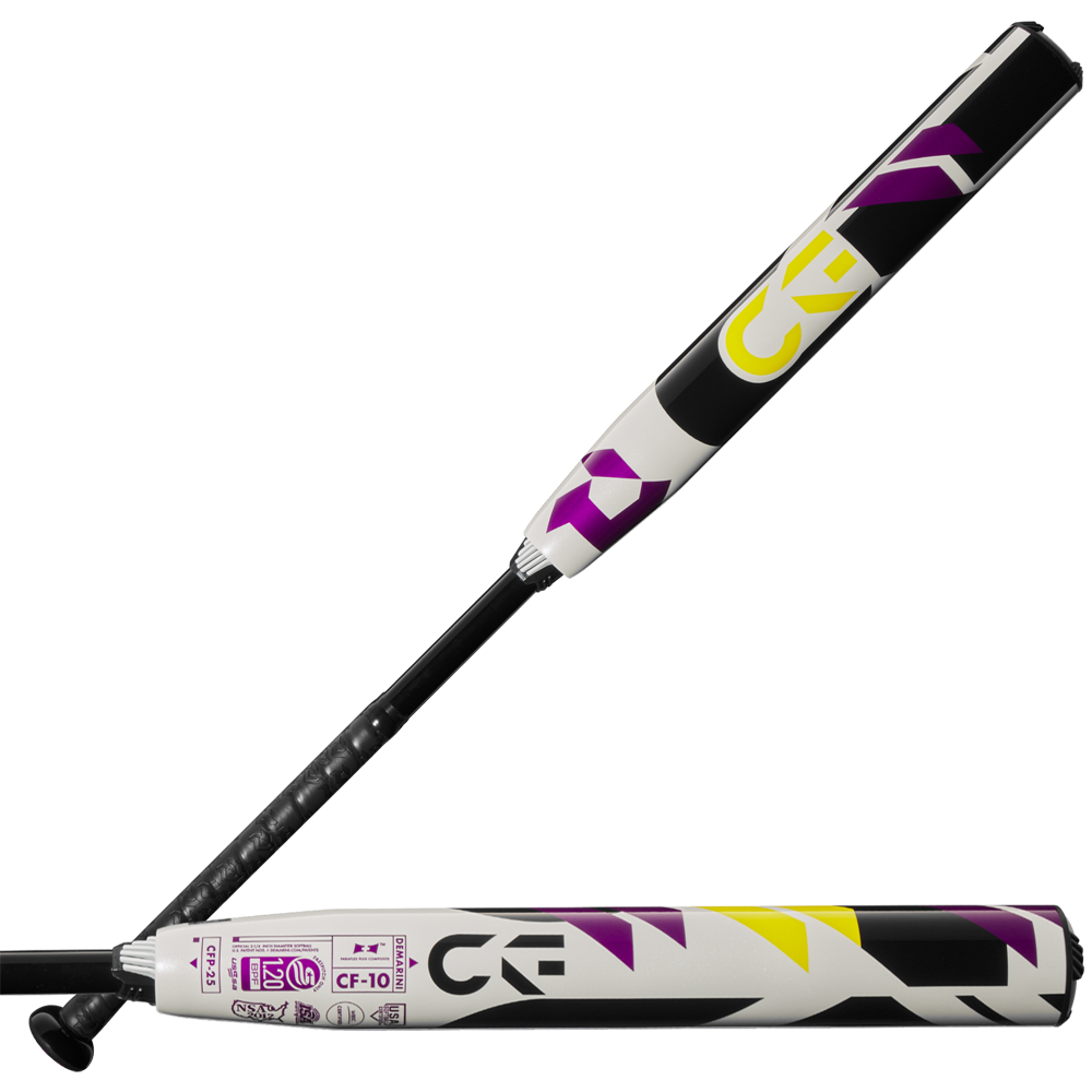 The 2025 DeMarini CF (-10) Fastpitch Softball Bat (WBD2550010) features a black handle and is crafted from Paraflex Plus Composite for premium performance.