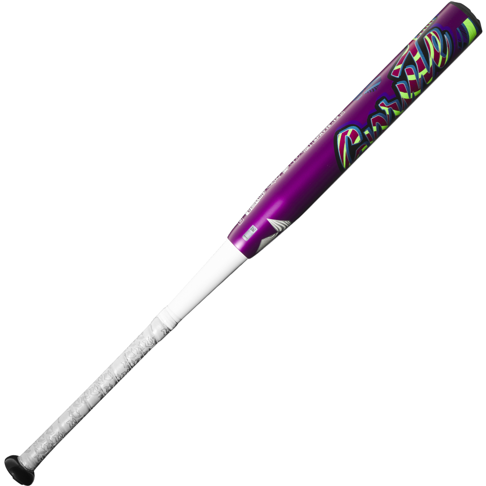 The 2025 DeMarini Spryte (-12) Fastpitch Softball Bat (WBD2553010) features a sleek two-piece composite design in purple and white.