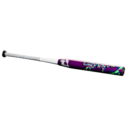 The 2025 DeMarini Spryte (-12) Fastpitch Softball Bat (WBD2553010) features a two-piece composite design in purple and white.