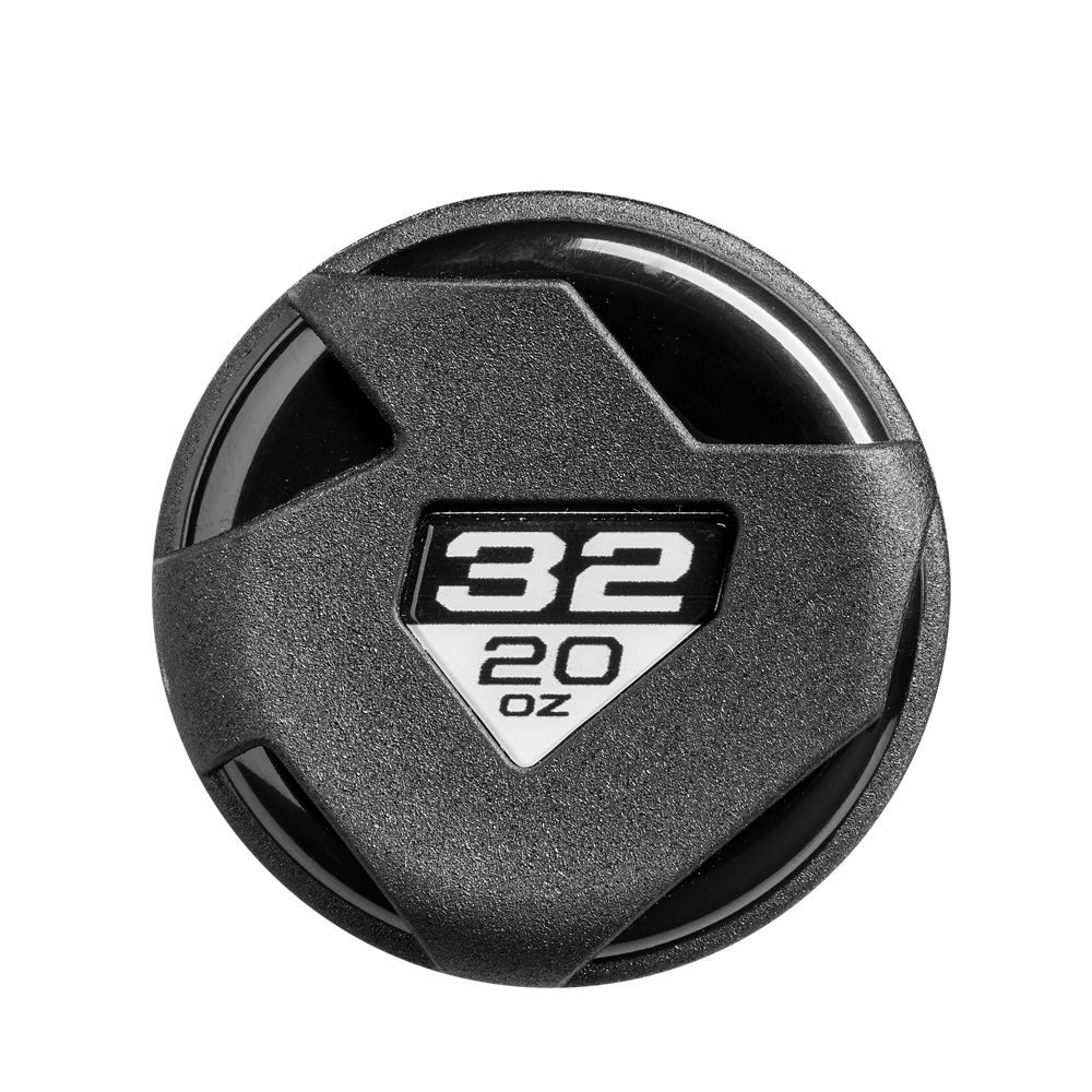 A black round object with a star and white text, inspired by the sleek 2025 DeMarini Spryte (-12) Fastpitch Softball Bat (WBD2553010) design from DeMarini.