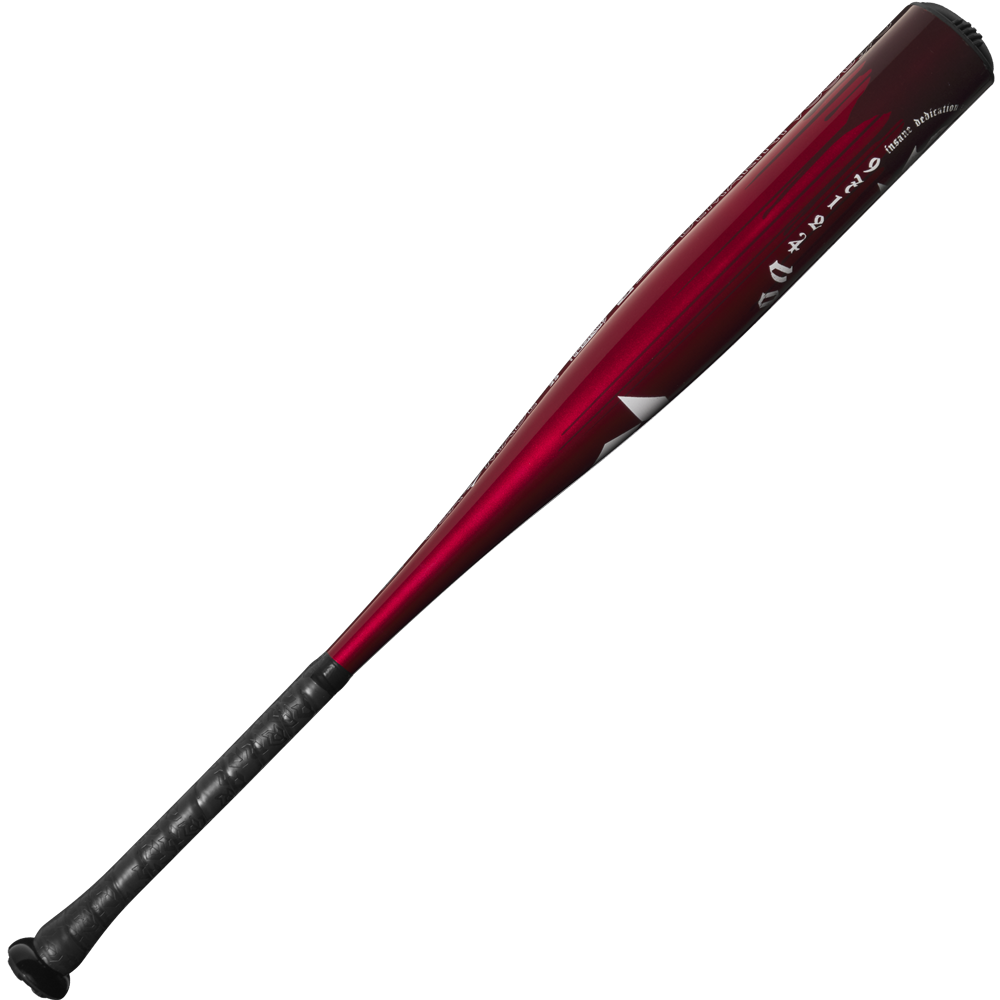 A close-up of the 2025 DeMarini Voodoo One (-5) USSSA Baseball Bat (WBD2556010) highlights its X14 Alloy Barrel and showcases DeMarini's expert craftsmanship.