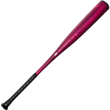 A 2024 DeMarini Voodoo One Neon Pink (-3) BBCOR Baseball Bat (WBD2557010), featuring maroon and black colors, pink accents, and a textured black grip handle, displayed on a plain white background.