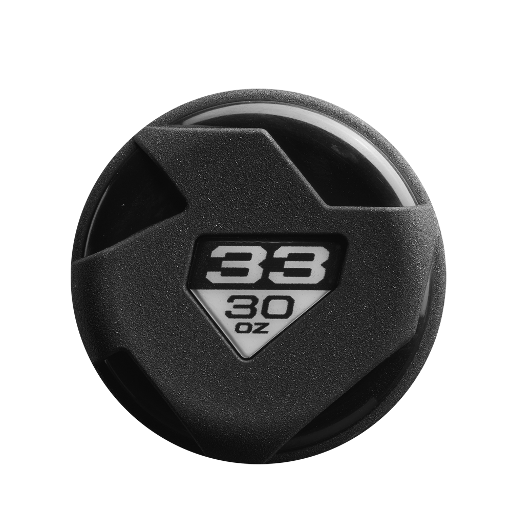A black plastic bottle cap with a triangular window showing “38” above “30 oz” in bold black and white text, echoing the striking design of the DeMarini 2024 Voodoo One Neon Pink (-3) BBCOR Baseball Bat (WBD2557010).