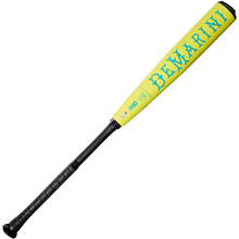 The 2025 DeMarini The Goods Neon Yellow (-3) BBCOR Baseball Bat (WBD2563010) features a neon yellow design with blue accents and an X14 Alloy Barrel, inspired by The Goods lineup from DeMarini.