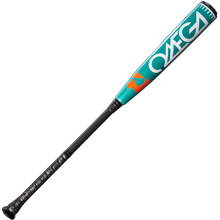 The 2026 DeMarini Omega (-3) BBCOR Baseball Bat (WBD2586010) features a teal and black design, "OMEGA" in bold white on the X14 Alloy Barrel, a small orange logo, and a handle wrapped in textured black grip tape.