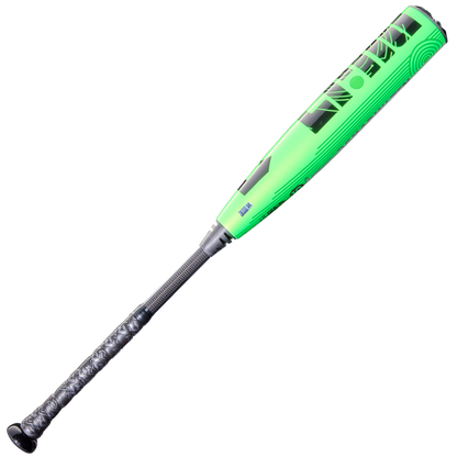 The 2026 DeMarini ZEN (-10) 2 3/4" USSSA Baseball Bat (WBD2591010 DEMO) features a neon green design with black accents, composite barrel, and textured black grip, shown on a white background.