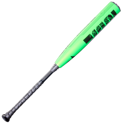 The 2026 DeMarini ZEN (-8) USSSA Baseball Bat (WBD2592010) features a neon green composite barrel with black graphics, a patterned handle, and black grip, showcasing advanced two-piece construction on a white background.