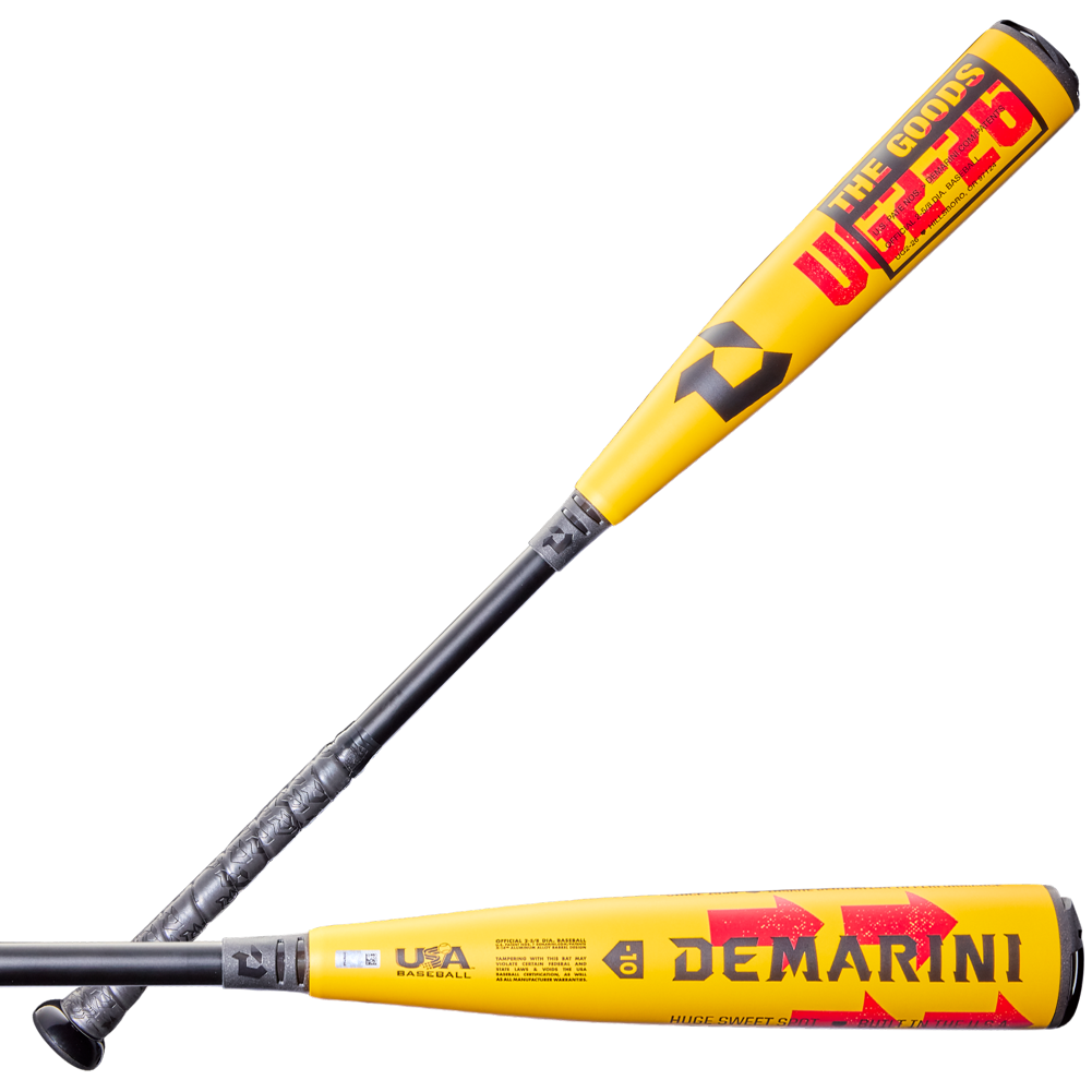 A close-up of the 2026 DeMarini The Goods (-10) 2 5/8" USA Baseball Bat (WBD2601010), showcasing its advanced X14 Alloy Barrel.
