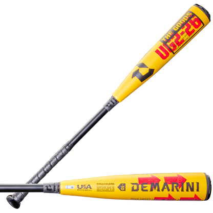 A close-up of the 2026 DeMarini The Goods (-10) 2 5/8" USA Baseball Bat (WBD2601010), showcasing its advanced X14 Alloy Barrel.