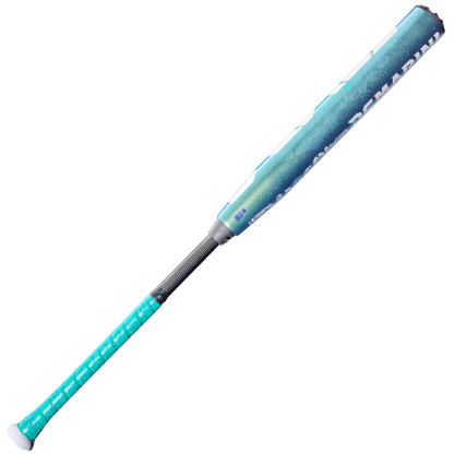 The 2026 DeMarini Lotus (-10) Fastpitch Softball Bat (WBD2606010 DEMO) features a teal and blue gradient composite barrel, black grip, silver end cap, white text, and subtle graphic details.