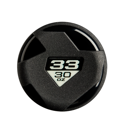 Top view of a black lid with a triangular window showing "38 above 30 OZ" in bold on white, reflecting the precision engineering of the DeMarini Voodoo One Rose Gold (-3) BBCOR Baseball Bat: WBD2628010 by DeMarini.