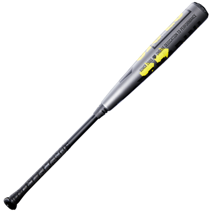 The 2026 DeMarini The Goods Gunmetal (-3) BBCOR Baseball Bat (WBD2650010) features a gray and black design with yellow graphics, a black grip, and X14 Alloy Barrel, shown on a plain white background.