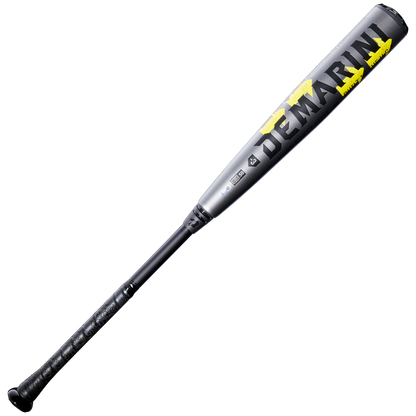 A gunmetal DeMarini 2026 The Goods Gunmetal (-3) BBCOR Baseball Bat (WBD2650010) with yellow and black branding on the X14 Alloy Barrel is shown against a light gray background.