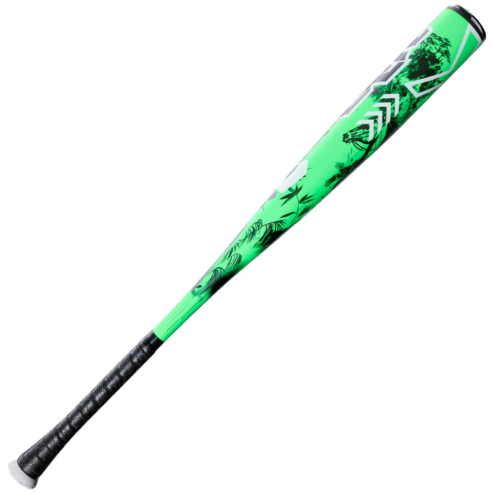 The 2026 DeMarini Exile Samurai (-3) BBCOR Baseball Bat (WBD2652010) features neon green with black and white graphics, a black grip, silver accents, and an X14 Alloy Barrel—perfect for elite high school and college players. Shown on a plain white background.