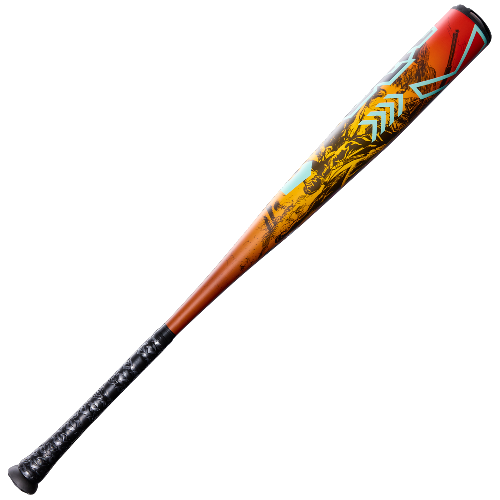 The 2026 DeMarini Exile Rogue (-3) BBCOR Baseball Bat (WBD2660010) features a black grip and a vibrant X14 Alloy Barrel with orange, yellow, and blue graphics, displayed on a plain white background.