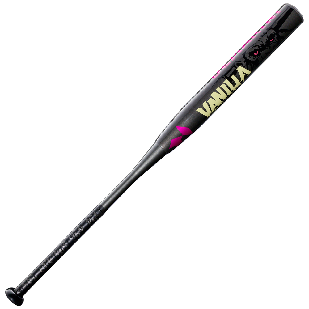 The 2027 DeMarini Jason Magnum Vanilla Gorilla 12.5" Endload NSA USSSA Slowpitch Softball Bat (WBD2681010) features bold pink, yellow, and black graphics—ideal for serious DeMarini or Vanilla Gorilla softball bat fans.