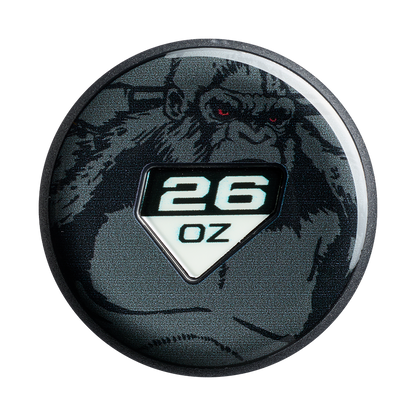 A round patch features a grayscale gorilla with glowing red eyes and a bold “26 OZ” on a white home plate—an ideal tribute to DeMarini’s 2027 Jason Magnum Vanilla Gorilla 12.5" Endload NSA USSSA Softball Bat (WBD2681010) for slowpitch fans.