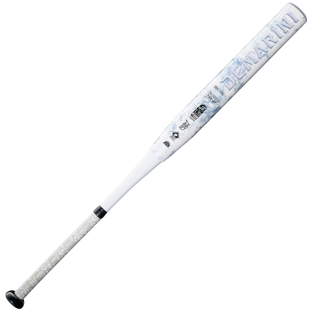 The 2027 DeMarini The Standard 13.5" Endload NSA USSSA Slowpitch Softball Bat (WBD2683010) features a ZnX Alloy Handle, textured grip, and detailed DeMarini logos, displayed on a plain light background.