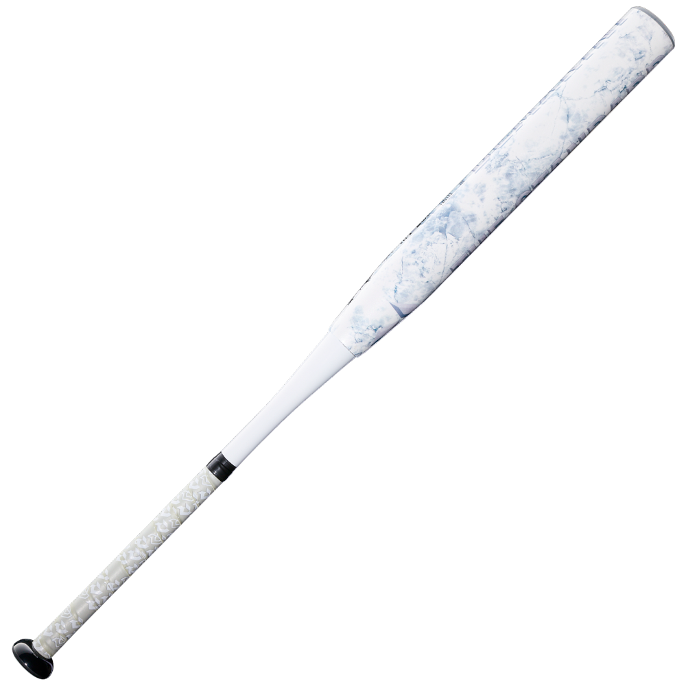 The DeMarini 2027 The Standard 13.5" Endload NSA USSSA Slowpitch Softball Bat (WBD2683010) features a white marbled finish on the barrel and handle, a black knob, and an Advanced Performance Composite Barrel. Shown on a plain, light background.