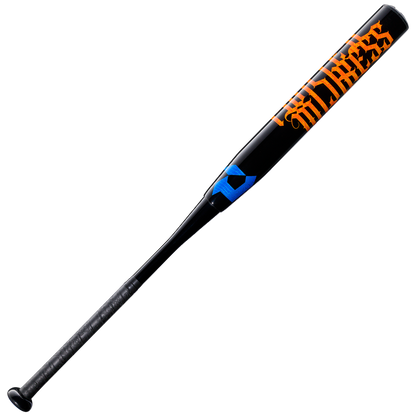 The DeMarini 2027 Jeremy Yates Twisted Mistress 13" Endload NSA USSSA bat features a black Advanced Performance Composite Barrel with bold orange "MAYHEM" lettering, blue barrel accents, and a textured handle, shown on a white background.