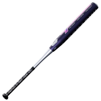 A purple and silver DeMarini 2027 Flyswatter 13" Midload SSUSA Senior Slowpitch Softball Bat (WBD2694010) with a composite barrel and black grip handle, displayed on a white background.