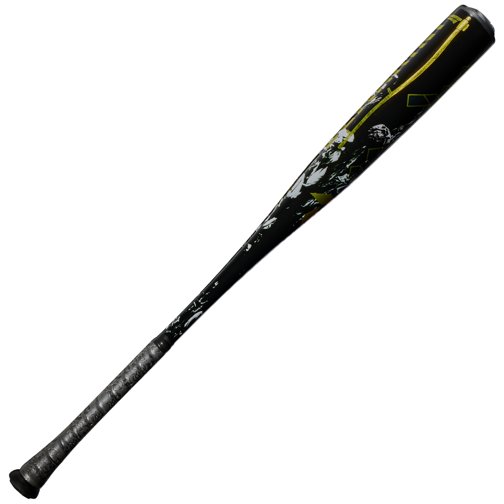 The 2027 DeMarini Voodoo One (-3) BBCOR Baseball Bat (WBD2705010) features a black X14 Alloy Barrel with yellow accents, textured grip, and bold graphics, displayed on a white background.