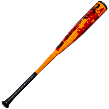 Sporting a vibrant orange design with bold black and red patterns, the 2027 DeMarini Exile (-11) 2 5/8″ USA Baseball Bat (WBD2719010) features stylized graphics on the barrel and a comfortable black grip handle. Constructed from a single piece of alloy, this bat utilizes DeMarini’s X14 alloy barrel for superior performance and lasting durability.