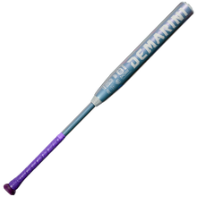 The 2027 DeMarini Future (-10) Fastpitch Softball Bat (WBD2727010) features a silver and blue design with a purple grip, DEMARINI branding on the barrel, and a Balanced Swing Weight, shown on a white background.