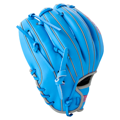 Bright blue Wilson A900 11.25″ Baseball Glove: WBG03901RT1125 with grey piping and lacing.