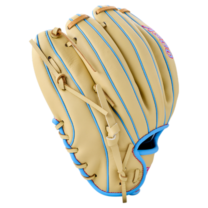 Tan Wilson A900 11.5″ Baseball Glove: WBG04002RT115 with light blue piping and lacing.