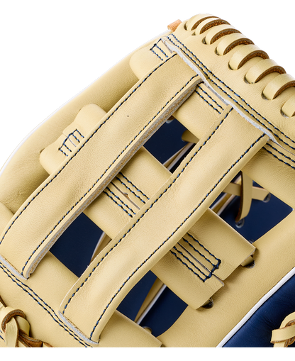 Close-up of a tan Wilson A900 12″ Baseball Glove: WBG04101RT12, showing the full grain leather, lacing, and web detail.