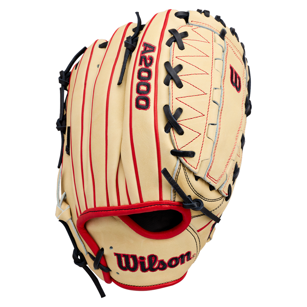 Experience the Wilson A2000 DH12 12″ Baseball Glove (WBG06101RT12) from Wilson, expertly crafted from premium Pro Stock leather in a tan finish. This pitcher’s glove features bold red stitching, durable black laces, and the Wilson name embroidered in red on the wrist area. Designed with a Dual Hinge Web, it’s engineered for exceptional performance on the mound.