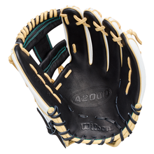A black and tan Wilson A2000 H12SS 12″ Fastpitch Glove (WBG06701RT12) with white lacing, shown open with visible stitching and Wilson branding on the palm.