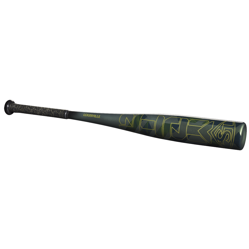 The 2023 Louisville Slugger Meta (-13) 2 5/8" USA T-Ball Baseball Bat (WBL2667010) features a dark green composite build, yellow geometric accents, and a textured black grip, displayed on a plain white background.