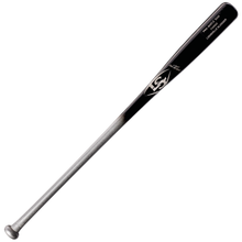 A black and silver Louisville Slugger Maple S345 Fungo 35″ Wood Training Bat (WBL270801035), designed as the ideal coach training bat, is lying on a white background.