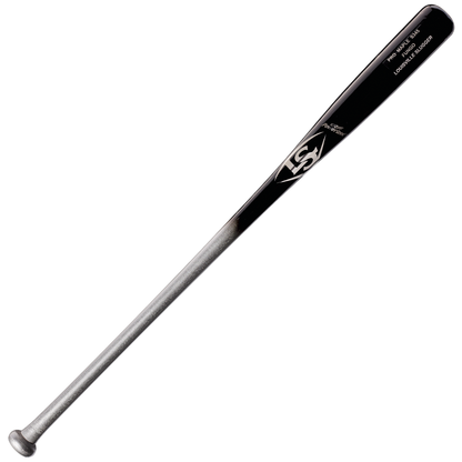 A black and silver Louisville Slugger Maple S345 Fungo 35″ Wood Training Bat (WBL270801035), designed as the ideal coach training bat, is lying on a white background.
