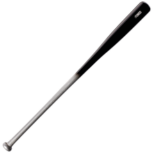 The Louisville Slugger Maple S345 Fungo 35″ Wood Training Bat (WBL270801035) features a black barrel and a silver handle, showcased on a white background, embodying the precision and style synonymous with Louisville Slugger training bats.