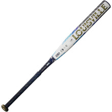 White and navy blue 2024 Louisville Slugger LXT (-11) Fastpitch Softball Bat: WBL2811010 (USED) with gold lettering on the speed composite barrel.