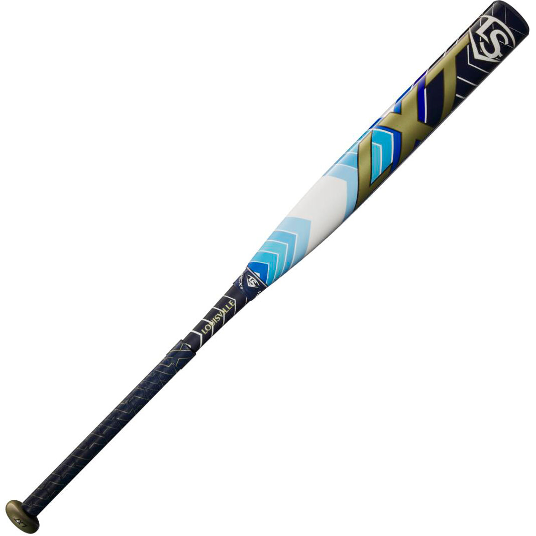 2024 Louisville Slugger LXT (-10) Fastpitch Softball Bat: WBL2812010 featuring PBF Technology, with a dark handle and a white, blue, and gold barrel.