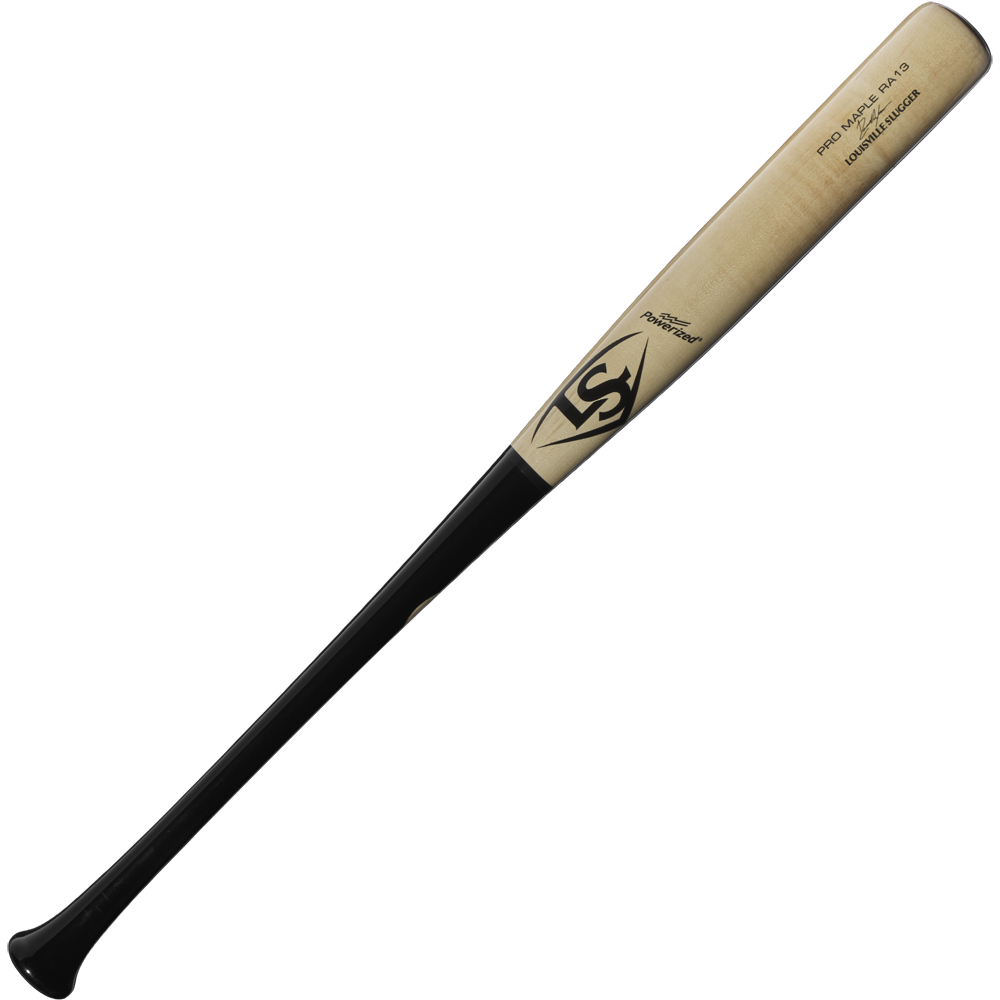 The Louisville Slugger Pro Prime Signature Series RA13 Ronald Acuna Jr. Game Model Wood Baseball Bat (WBL2934010) features a light-colored maple barrel paired with a black handle and displays the iconic Louisville Slugger logo and text on the barrel. Inspired by Ronald Acuna Jr.’s professional model, this bat offers premium performance and signature style from Louisville Slugger.
